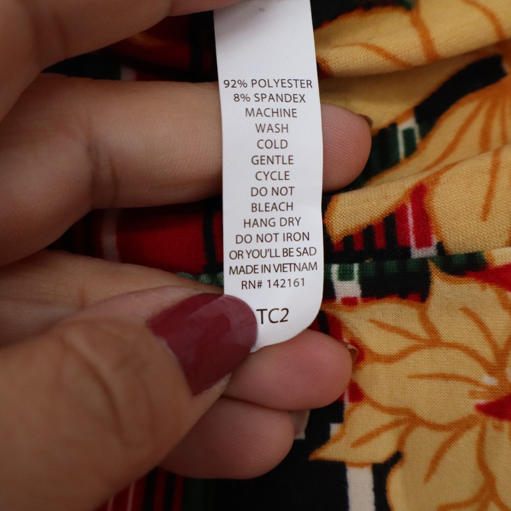 LuLaRoe Leggings Red Yellow Poinsettia Plaid Christmas Holiday Floral Soft - Picture 3 of 5